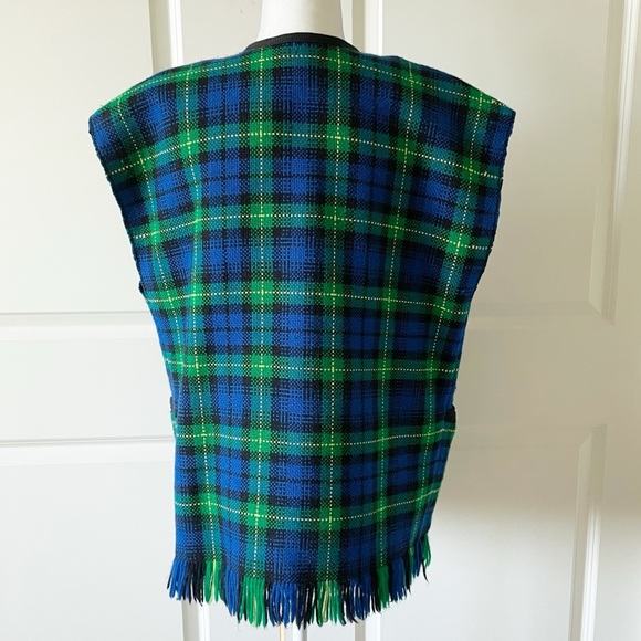 Vintage The Wheelers Hand Woven Plaid Fringed Green Blue Vest - Picture 9 of 10